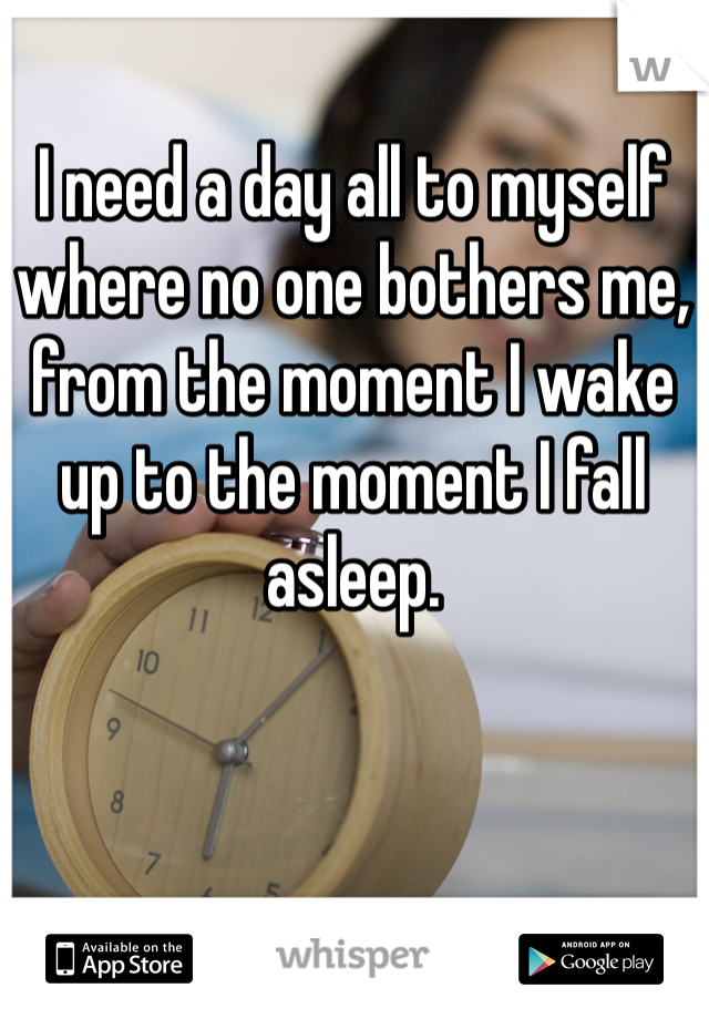 I need a day all to myself where no one bothers me, from the moment I wake up to the moment I fall asleep.