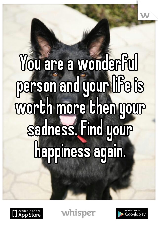 You are a wonderful person and your life is worth more then your sadness. Find your happiness again.