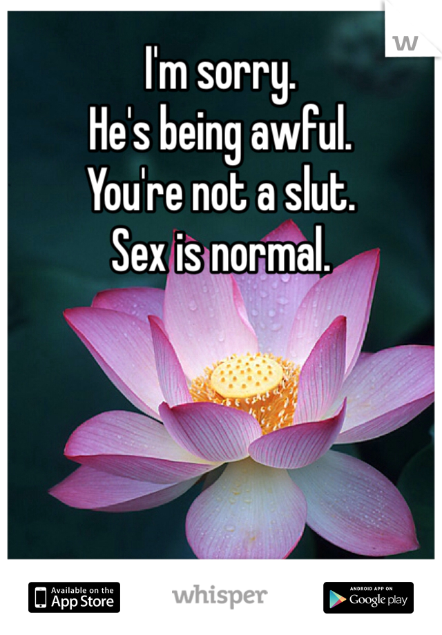 I'm sorry.
He's being awful.
You're not a slut.
Sex is normal.