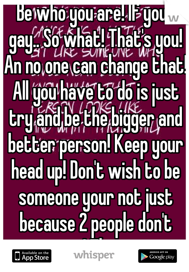 Be who you are! If your gay.. So what! That's you! An no one can change that! All you have to do is just try and be the bigger and better person! Keep your head up! Don't wish to be someone your not just because 2 people don't approve! There your parents they should love you no matter what