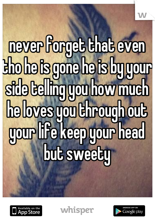 never forget that even tho he is gone he is by your side telling you how much he loves you through out your life keep your head but sweety