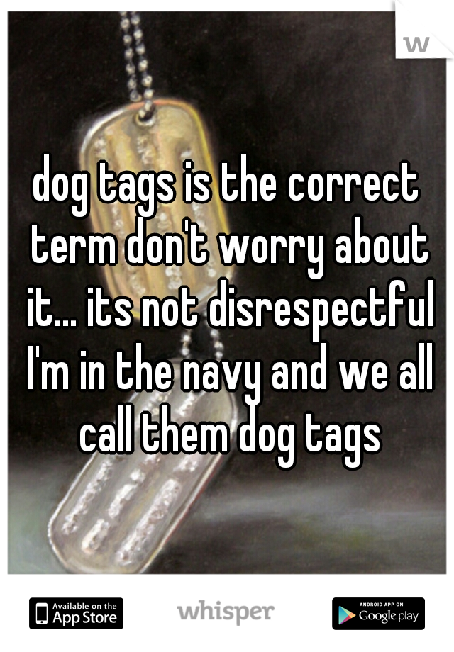 dog tags is the correct term don't worry about it... its not disrespectful I'm in the navy and we all call them dog tags