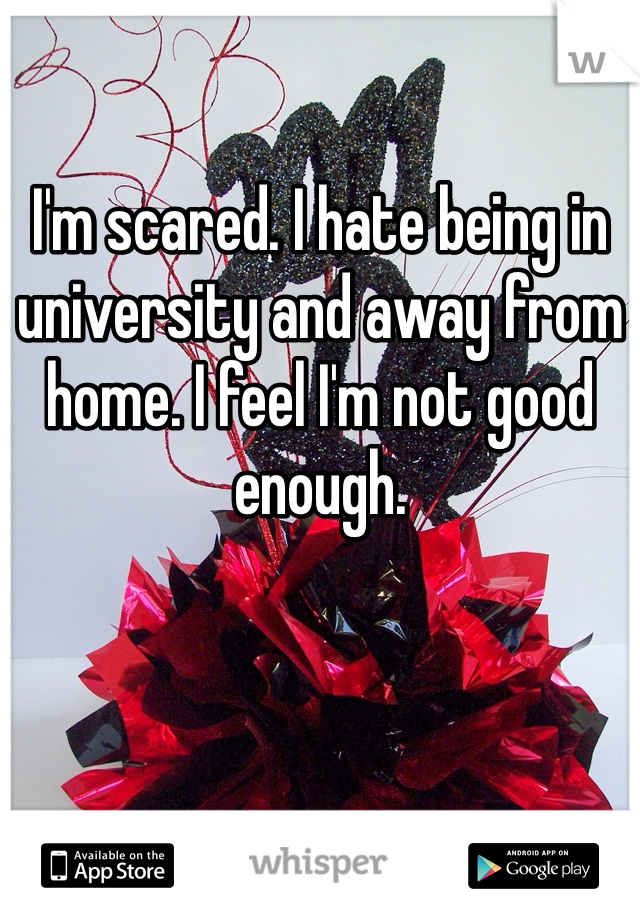 I'm scared. I hate being in university and away from home. I feel I'm not good enough. 