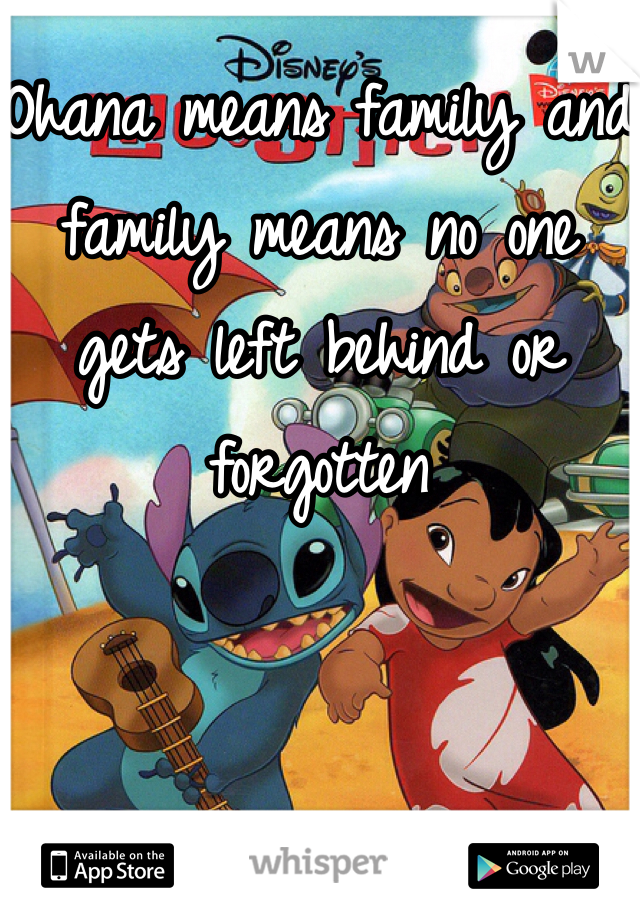 Ohana means family and family means no one gets left behind or forgotten 