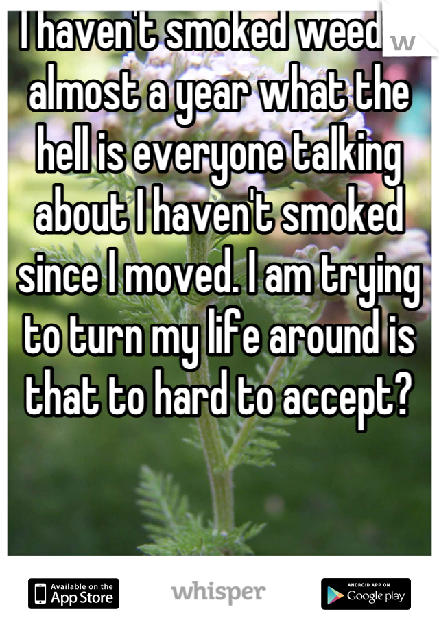 I haven't smoked weed in almost a year what the hell is everyone talking about I haven't smoked since I moved. I am trying to turn my life around is that to hard to accept?
