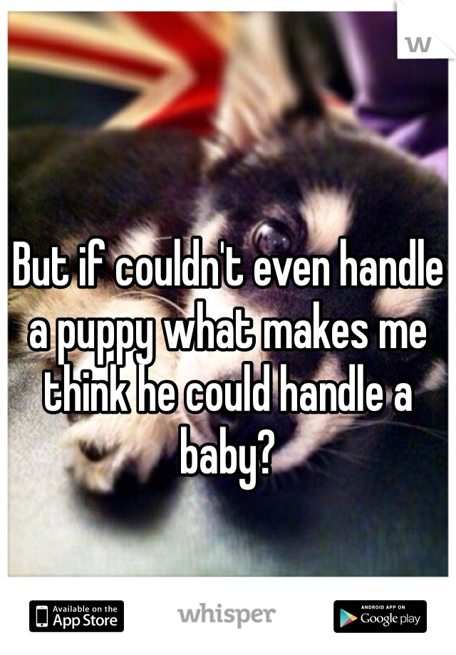 But if couldn't even handle a puppy what makes me think he could handle a baby?