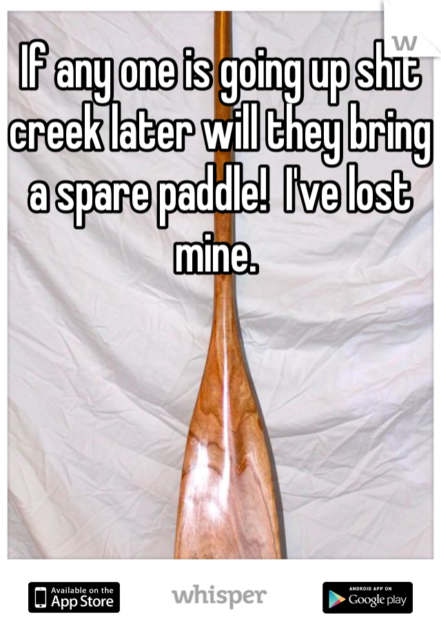 If any one is going up shit creek later will they bring a spare paddle!  I've lost mine. 