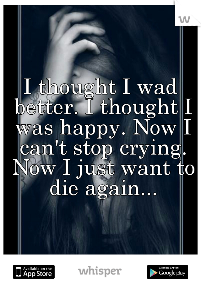 I thought I wad better. I thought I was happy. Now I can't stop crying. Now I just want to die again...