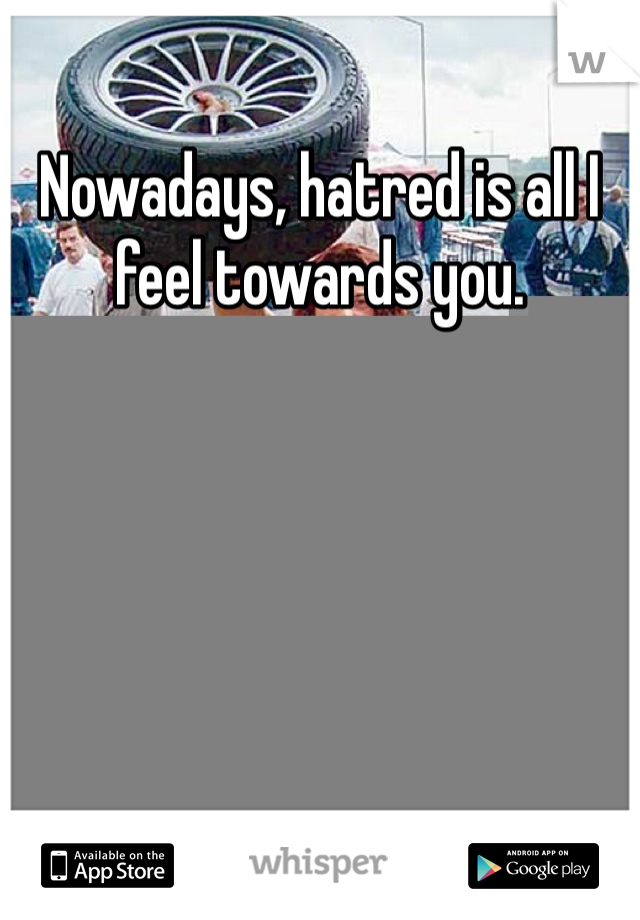 Nowadays, hatred is all I feel towards you.