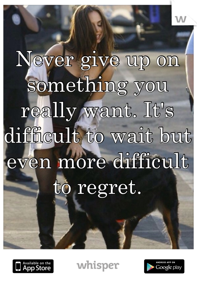 Never give up on something you really want. It's difficult to wait but even more difficult to regret.