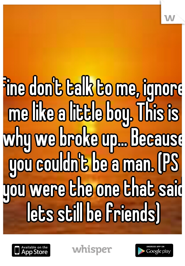 Fine don't talk to me, ignore me like a little boy. This is why we broke up... Because you couldn't be a man. (PS you were the one that said lets still be friends)
