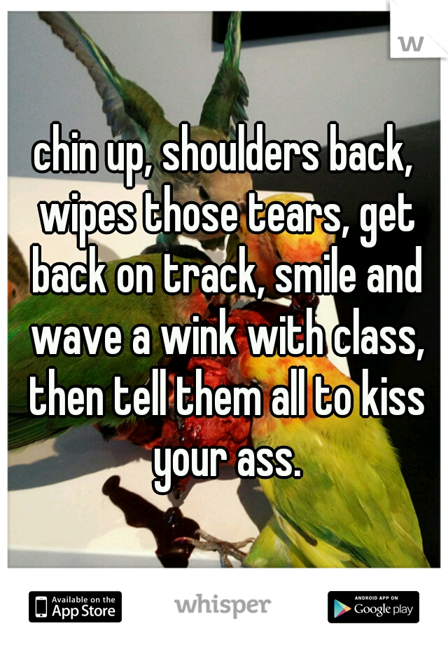 chin up, shoulders back, wipes those tears, get back on track, smile and wave a wink with class, then tell them all to kiss your ass.