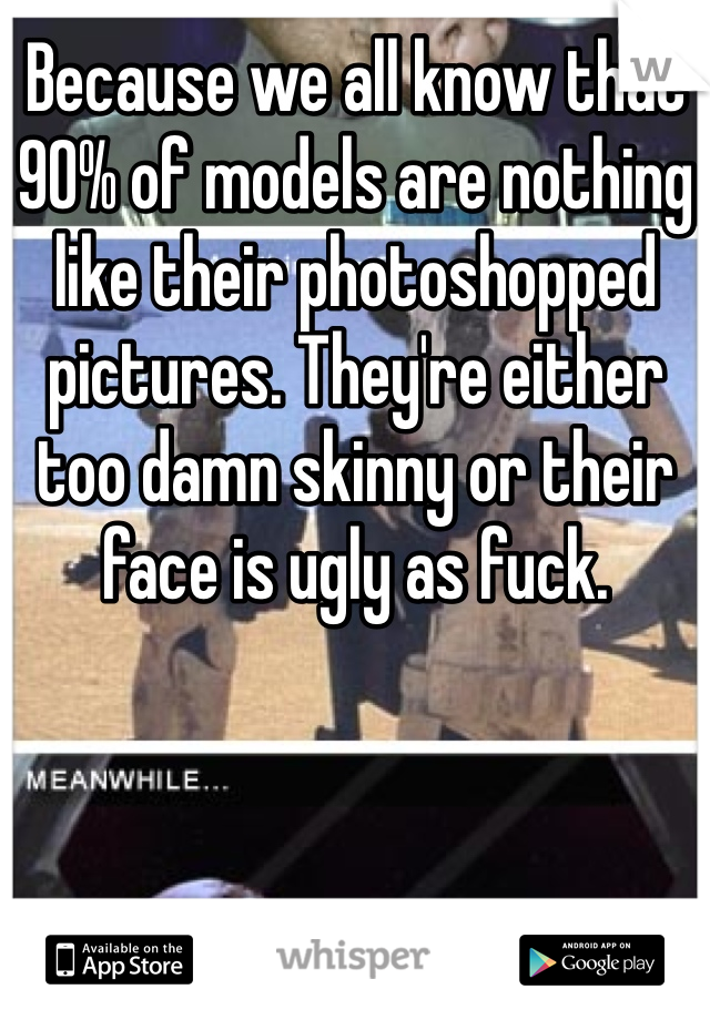 Because we all know that 90% of models are nothing like their photoshopped pictures. They're either too damn skinny or their face is ugly as fuck. 