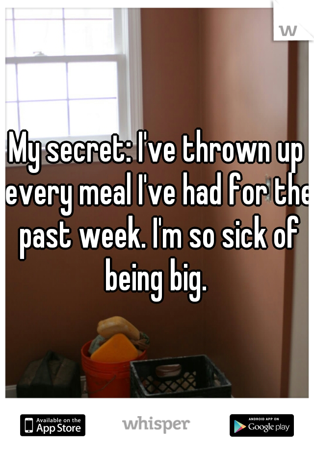 My secret: I've thrown up every meal I've had for the past week. I'm so sick of being big. 