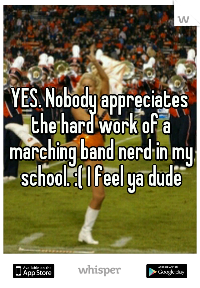 YES. Nobody appreciates the hard work of a marching band nerd in my school. :( I feel ya dude
