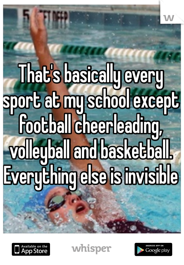 That's basically every sport at my school except football cheerleading, volleyball and basketball. Everything else is invisible 