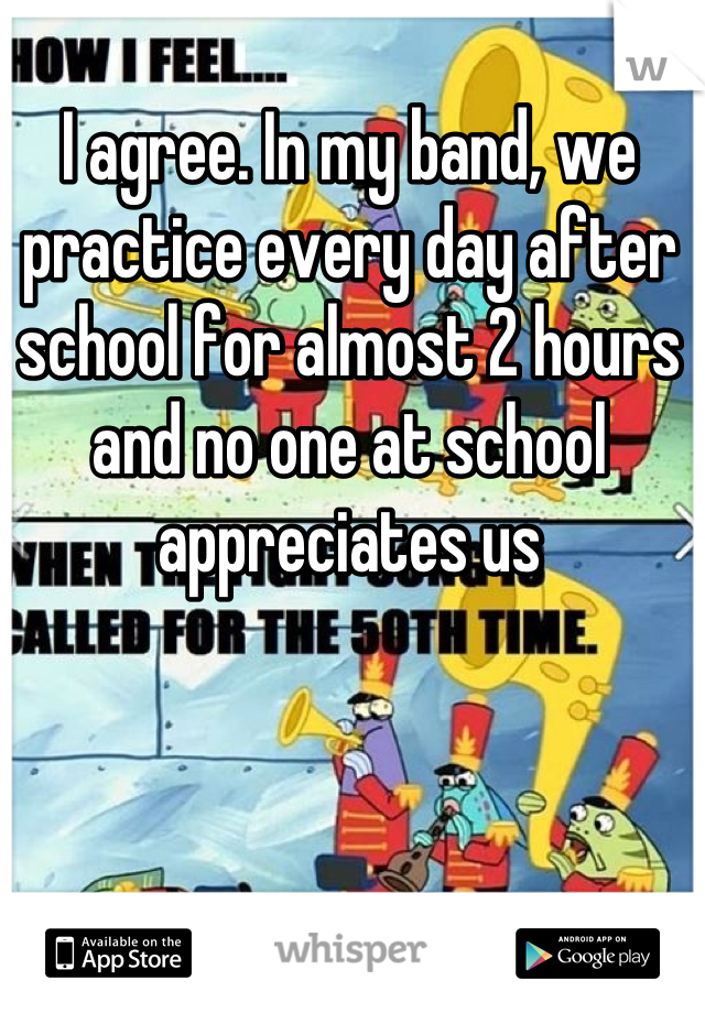 I agree. In my band, we practice every day after school for almost 2 hours and no one at school appreciates us