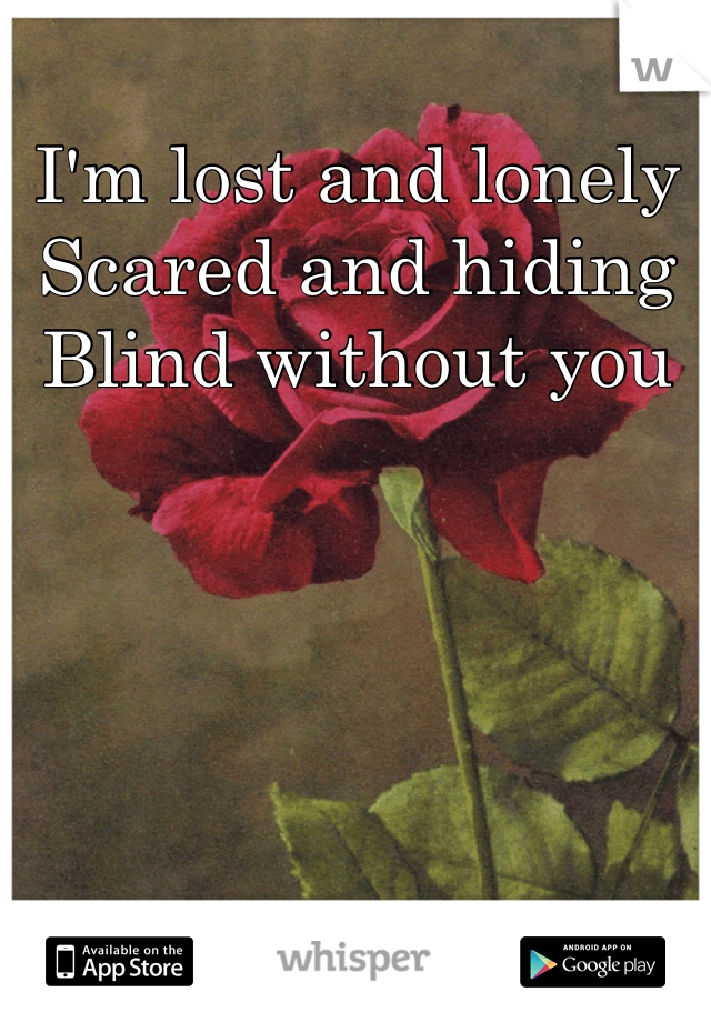 I'm lost and lonely
Scared and hiding
Blind without you