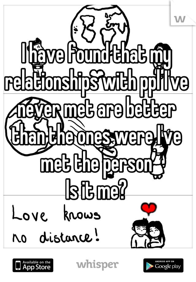 I have found that my relationships with ppl I've never met are better than the ones were I've met the person 
Is it me?