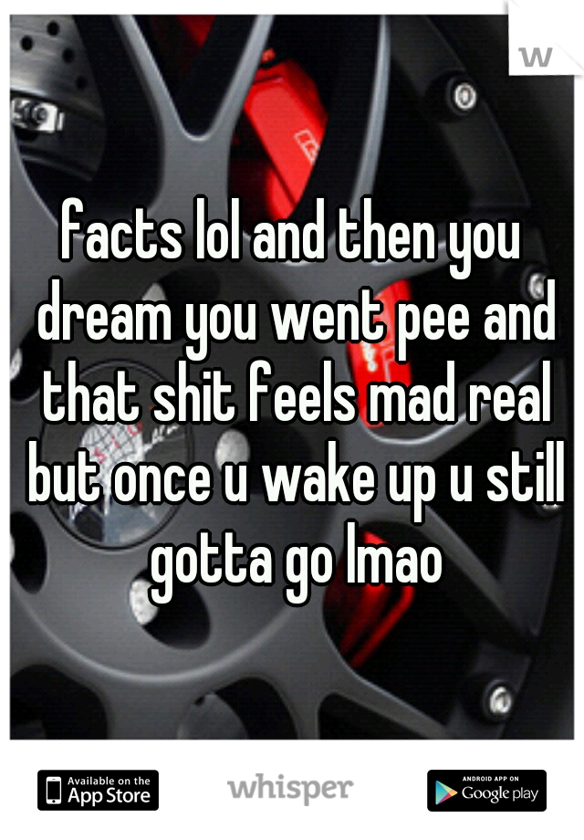 facts lol and then you dream you went pee and that shit feels mad real but once u wake up u still gotta go lmao