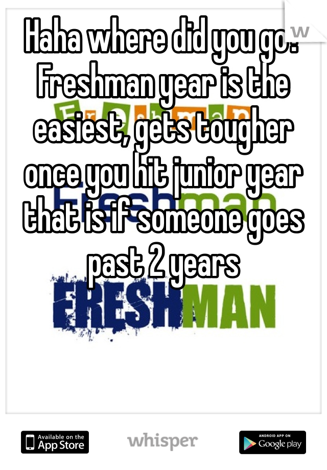 Haha where did you go? Freshman year is the easiest, gets tougher once you hit junior year that is if someone goes past 2 years