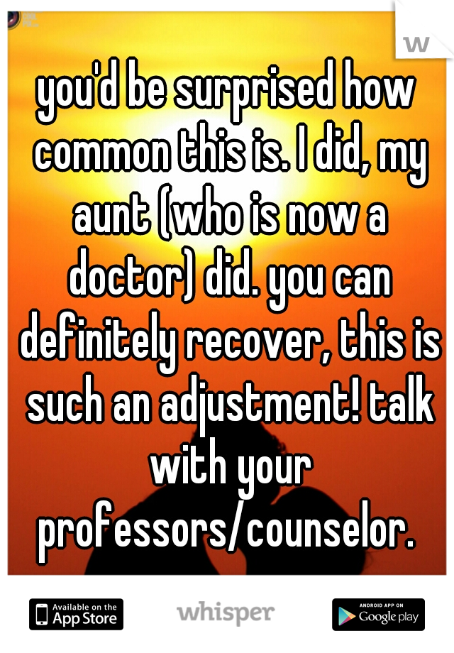 you'd be surprised how common this is. I did, my aunt (who is now a doctor) did. you can definitely recover, this is such an adjustment! talk with your professors/counselor. 