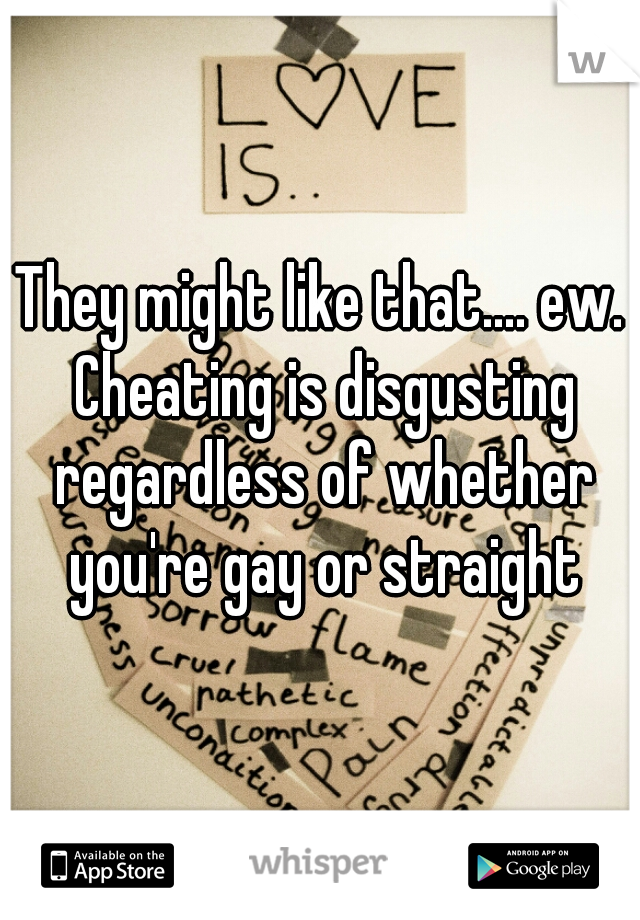 They might like that.... ew. Cheating is disgusting regardless of whether you're gay or straight