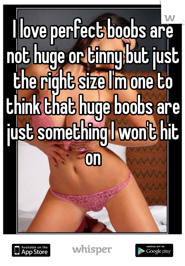 I love perfect boobs are not huge or tinny but just the right size I'm one to think that huge boobs are just something I won't hit on 