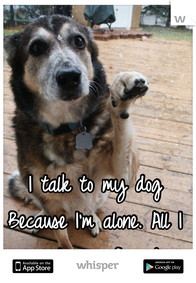 I talk to my dog Because I'm alone. All I want is a friend. 