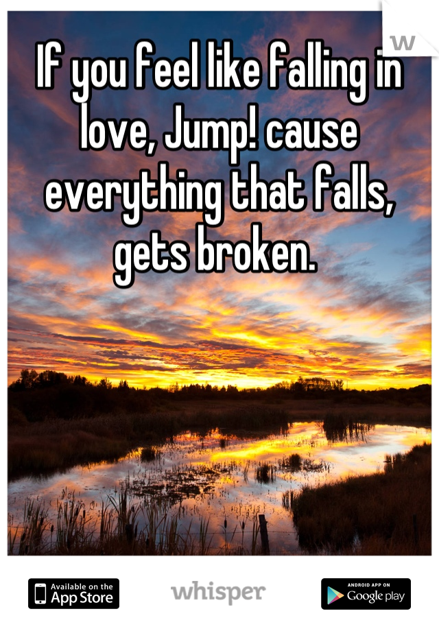 If you feel like falling in love, Jump! cause everything that falls, gets broken. 