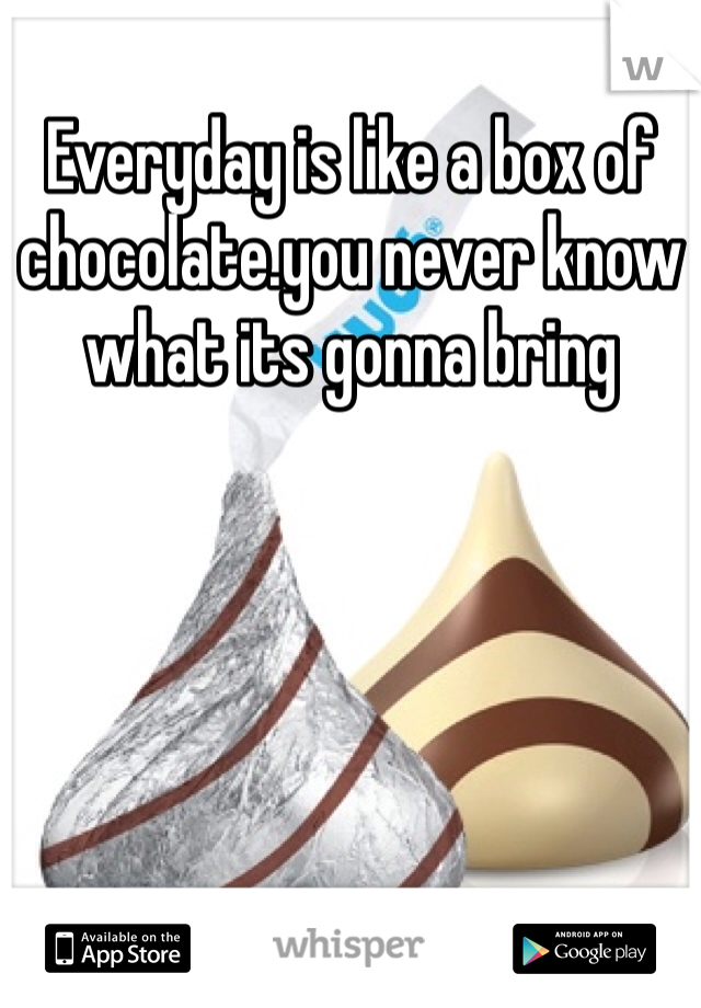 Everyday is like a box of chocolate.you never know what its gonna bring