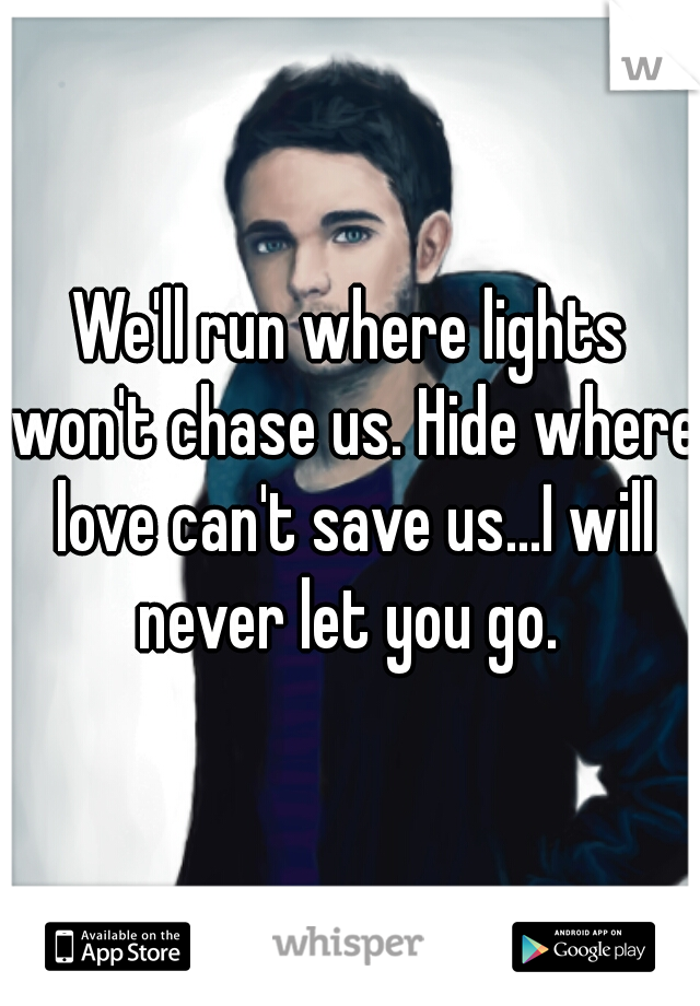 We'll run where lights won't chase us. Hide where love can't save us...I will never let you go. 