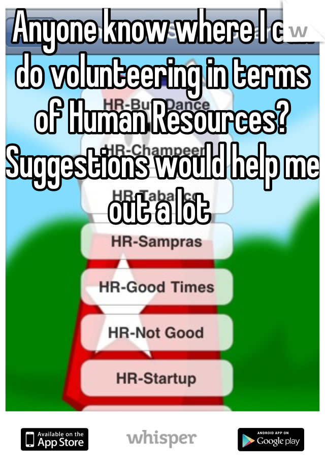 Anyone know where I can do volunteering in terms of Human Resources? Suggestions would help me out a lot 