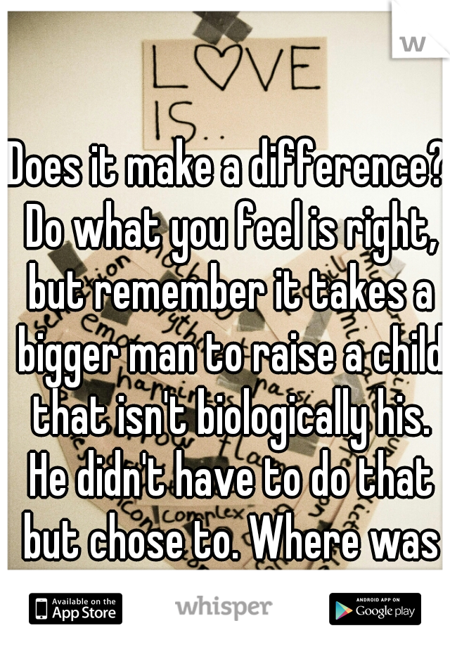 Does it make a difference? Do what you feel is right, but remember it takes a bigger man to raise a child that isn't biologically his. He didn't have to do that but chose to. Where was your 'dad'? :) 