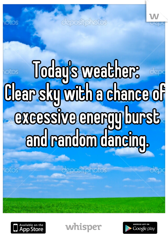 Today's weather:
Clear sky with a chance of excessive energy burst and random dancing.