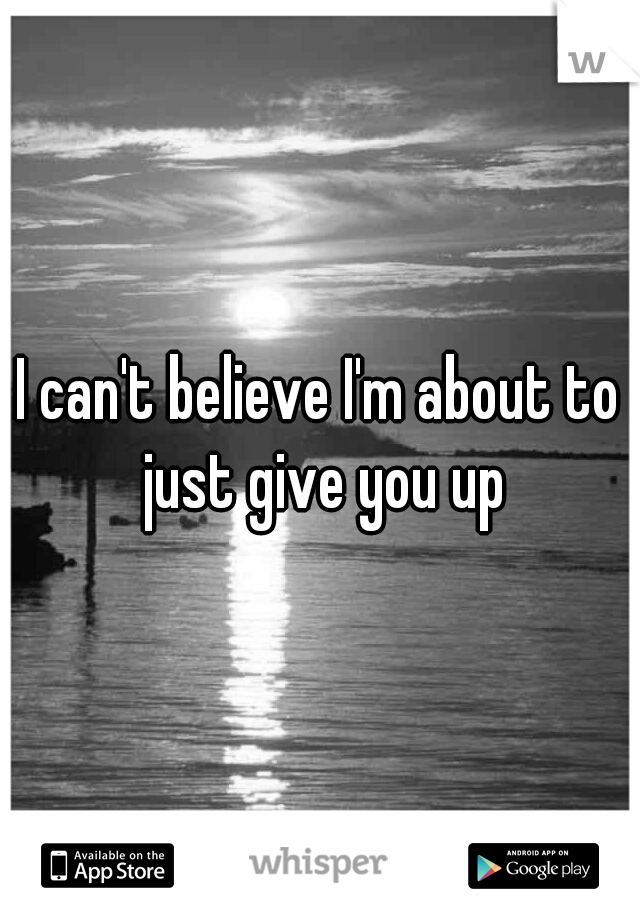 I can't believe I'm about to just give you up