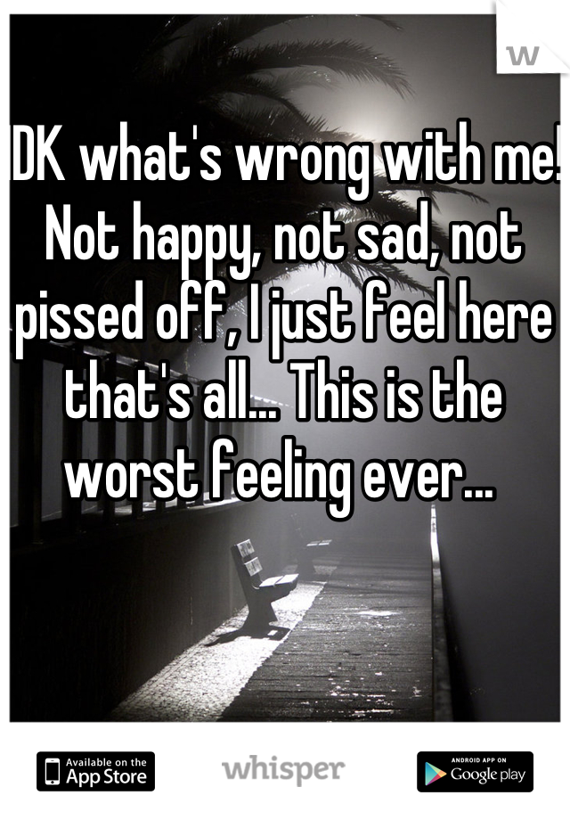 IDK what's wrong with me! Not happy, not sad, not pissed off, I just feel here that's all... This is the worst feeling ever... 