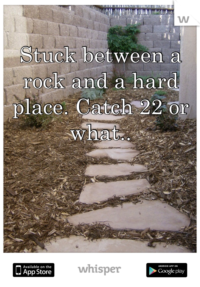 Stuck between a rock and a hard place. Catch 22 or what..