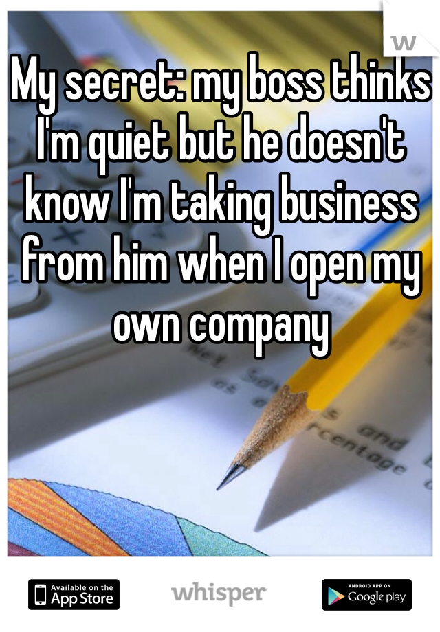 My secret: my boss thinks I'm quiet but he doesn't know I'm taking business from him when I open my own company