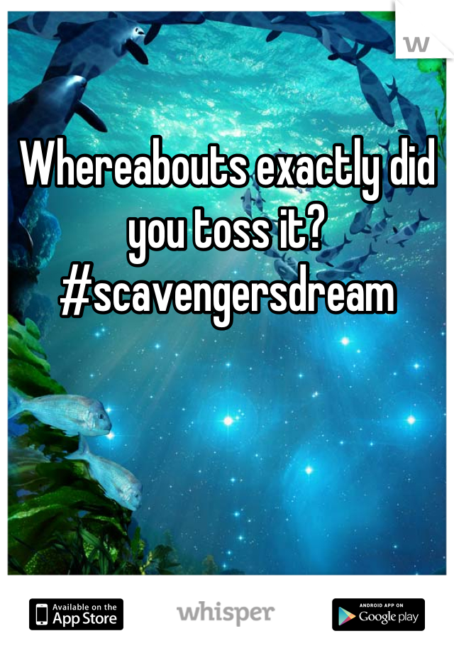 

Whereabouts exactly did you toss it? 
#scavengersdream