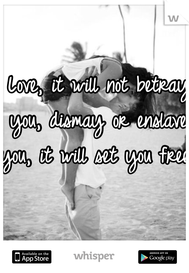 Love, it will not betray you, dismay or enslave you, it will set you free. 