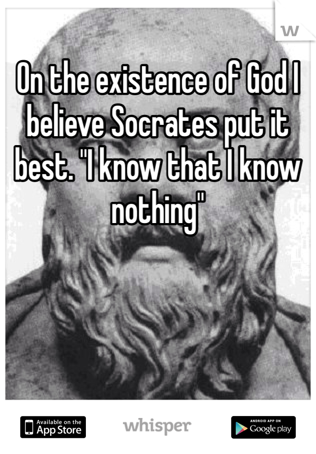 On the existence of God I believe Socrates put it best. "I know that I know nothing"