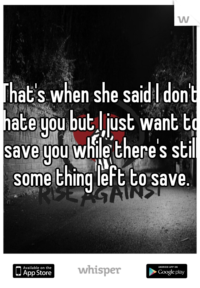 That's when she said I don't hate you but I just want to save you while there's still some thing left to save.