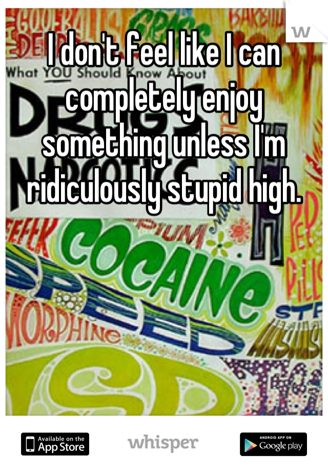 I don't feel like I can completely enjoy something unless I'm ridiculously stupid high.