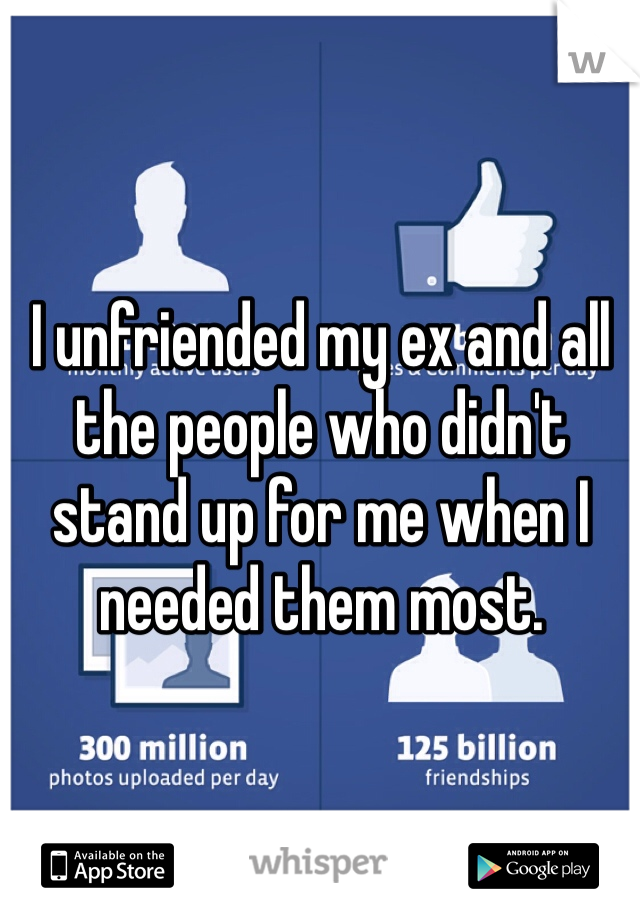 I unfriended my ex and all the people who didn't stand up for me when I needed them most.