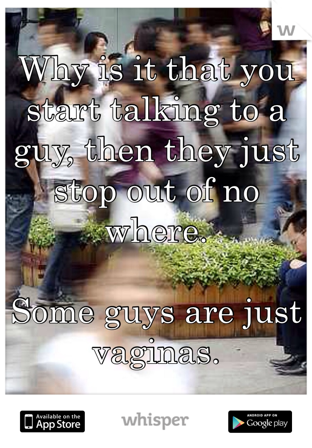 Why is it that you start talking to a guy, then they just stop out of no where. 

Some guys are just vaginas. 