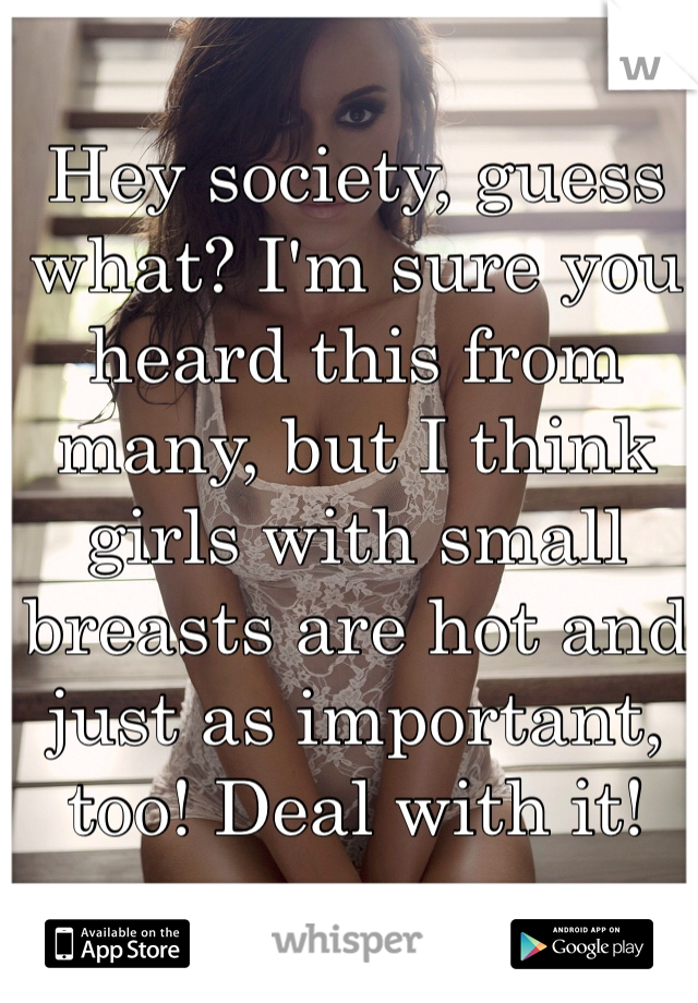 Hey society, guess what? I'm sure you heard this from many, but I think girls with small breasts are hot and just as important, too! Deal with it!