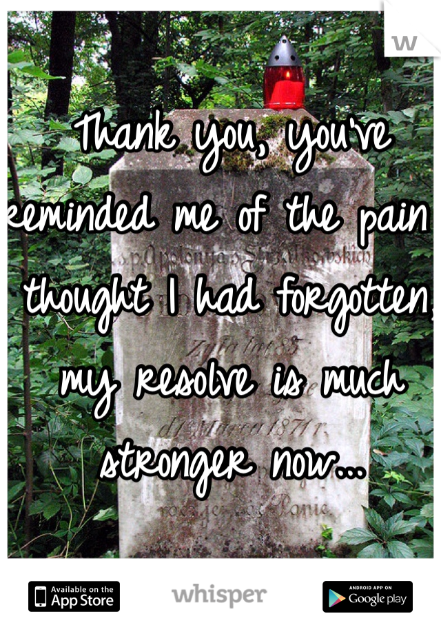 Thank you, you've reminded me of the pain I thought I had forgotten, my resolve is much stronger now...