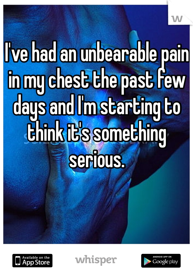 I've had an unbearable pain in my chest the past few days and I'm starting to think it's something serious. 