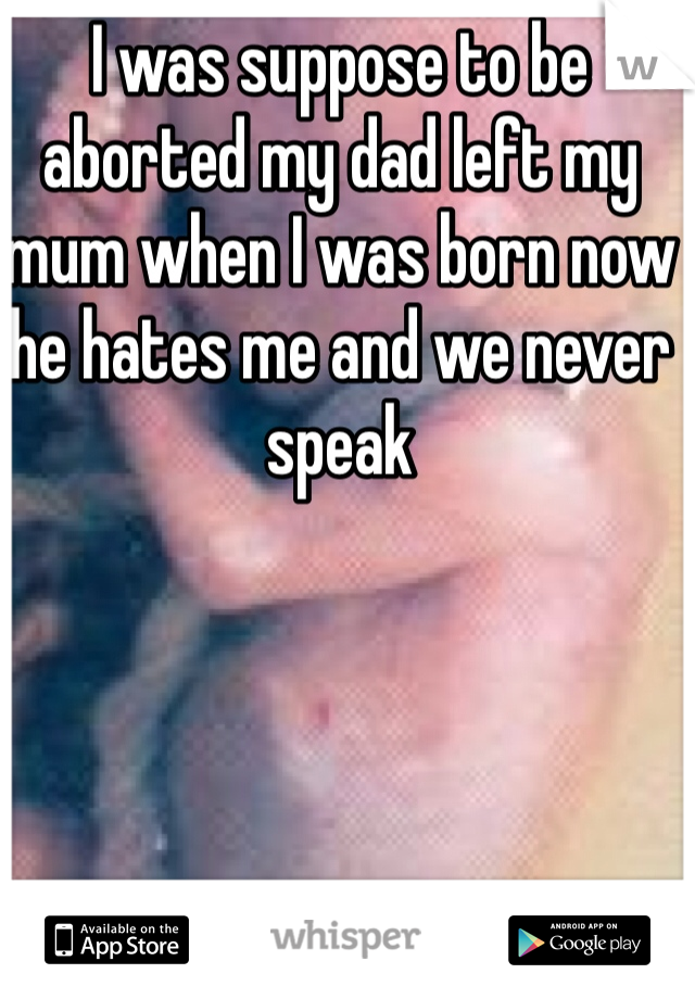 I was suppose to be aborted my dad left my mum when I was born now he hates me and we never speak 